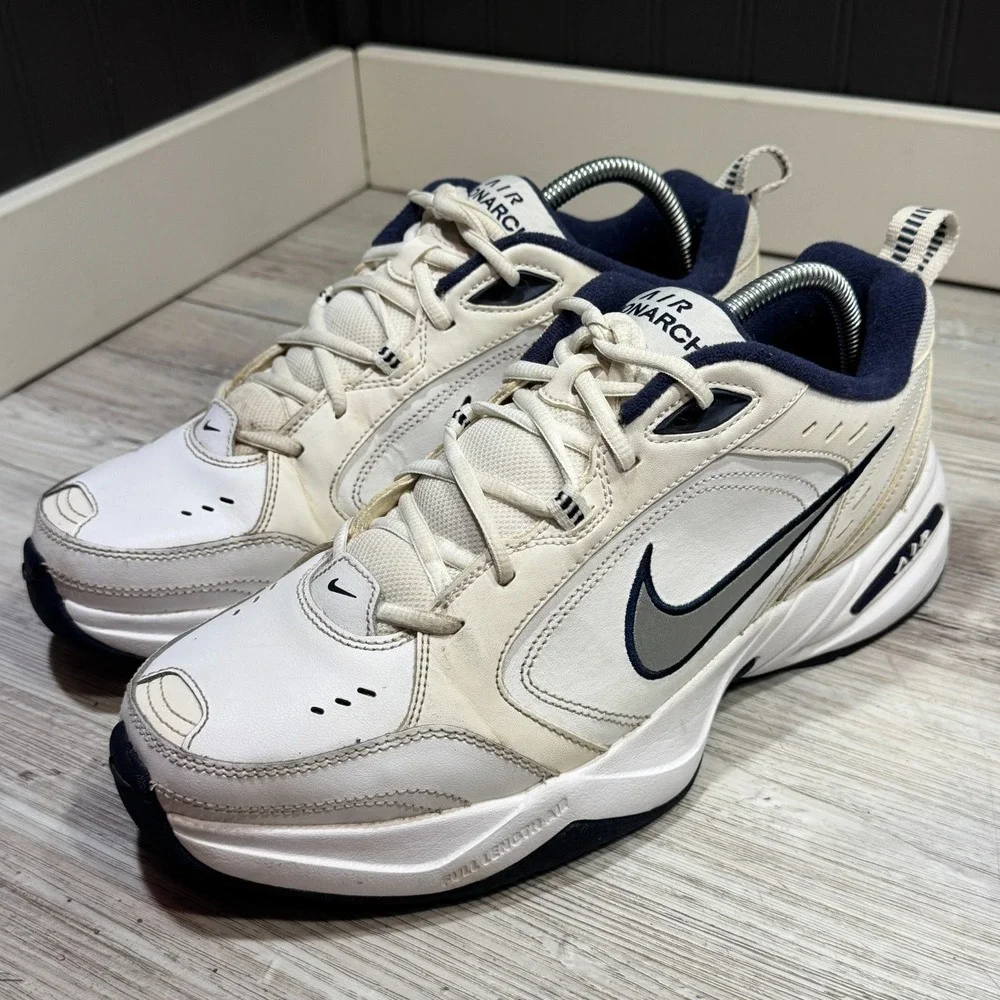 Nike Air Monarch IV Men's Training Shoes Sz 10 White/Navy 415455 102